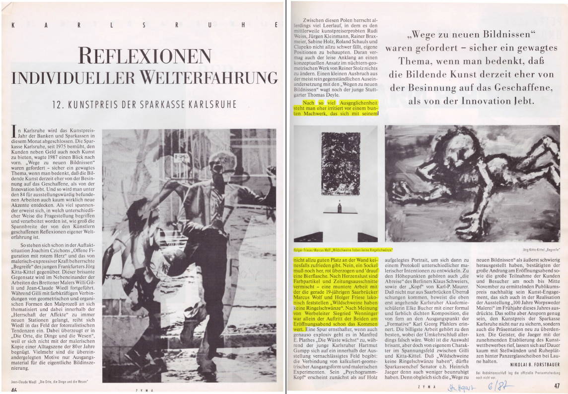 Artikel Zyma 1987 - 12. Kunstpreis der Sparkasse Karlsruhe